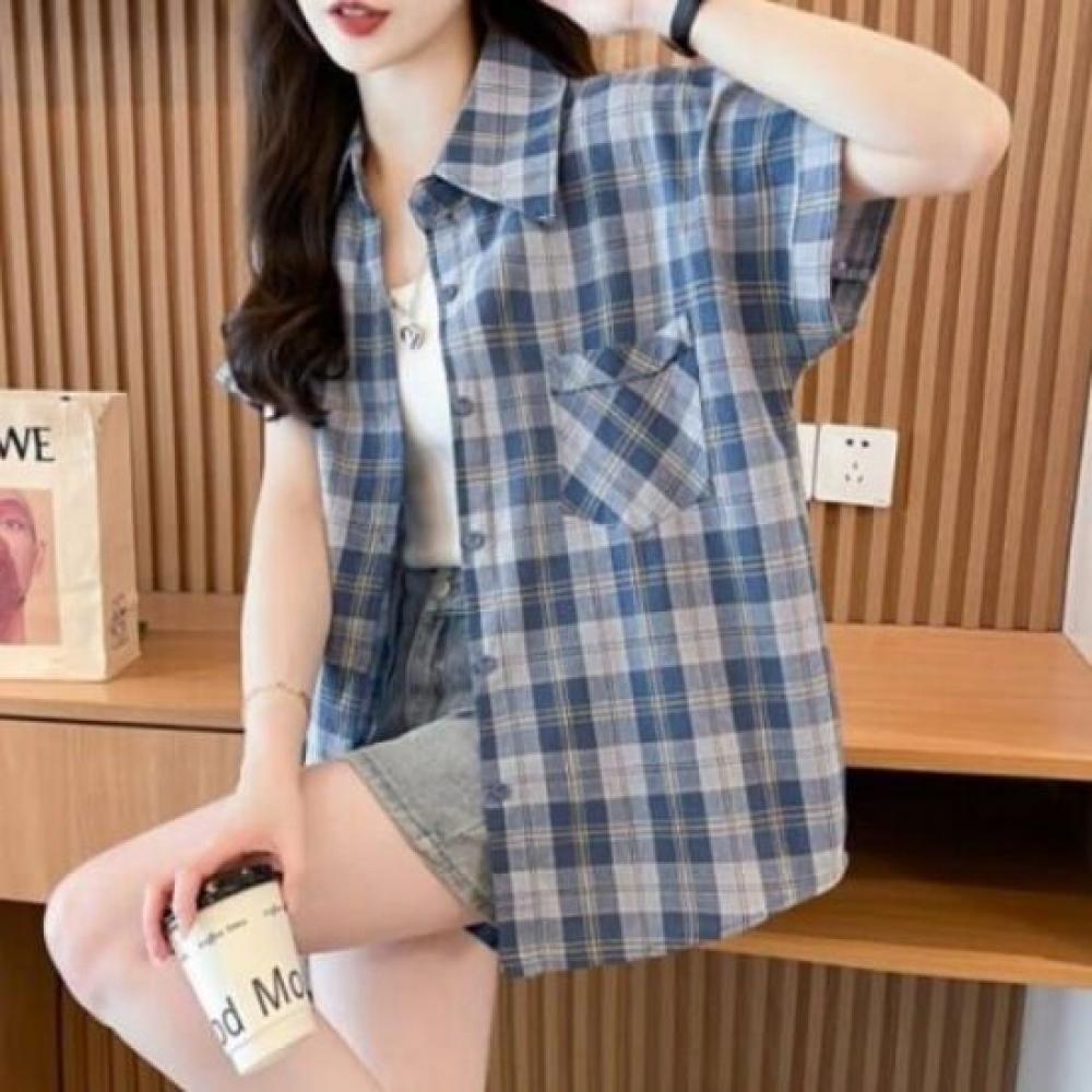 Navava Casual Check Roll Up Short Sleeve Shirt Nb2746