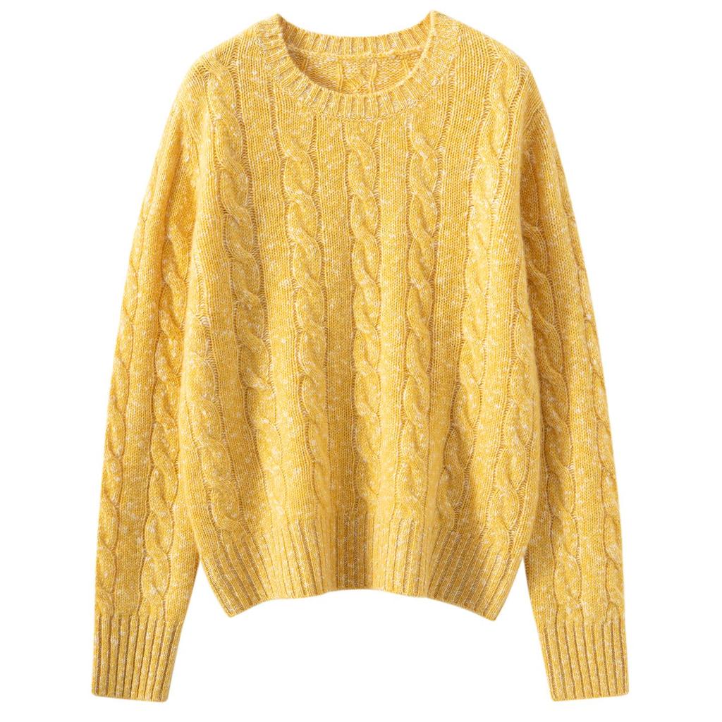 Women's Long Sleeve Cashmere Knit Sweater - Round Neck, Loose Fit, Warm & Slimming Pullover