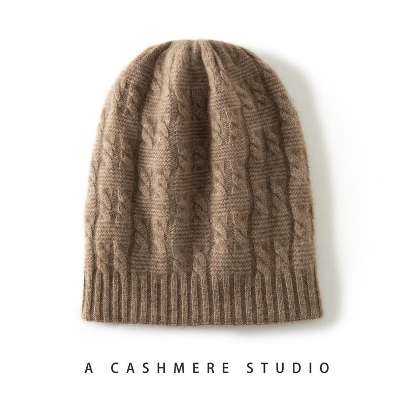 Double-Layer Warm Cashmere Beanie Hat Men Women Thick Knitted Cable Winter Cap Solid Color