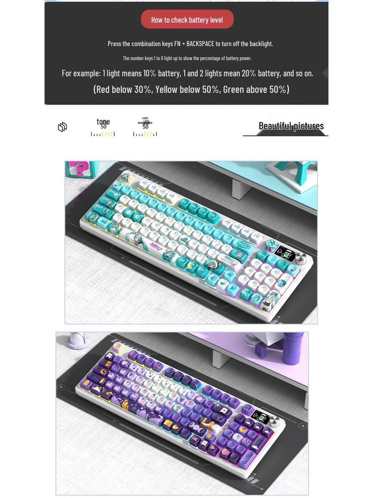 98-Key RGB Wireless Bluetooth Triple-Mode Mechanical Keyboard - Gaming, Esports & Office Customization Screen
