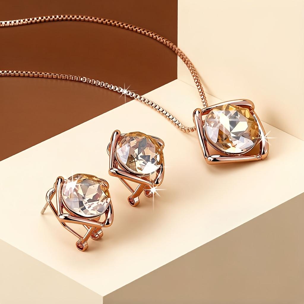 Minimalist Geometric Square Imitation Crystal Necklace and Earrings Jewelry Set Unisex accessories suitable for both men and women Birthday and золотой