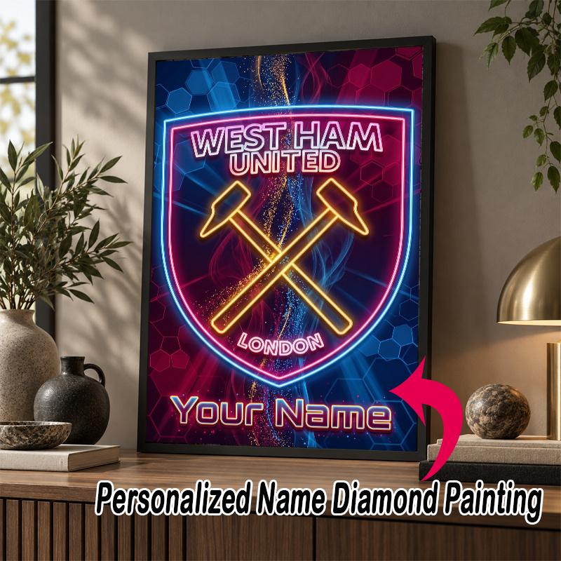 Custom Name West Ham United FC 5D Diamond Painting Personalized Full Drill Diamond Art Kit Gift
