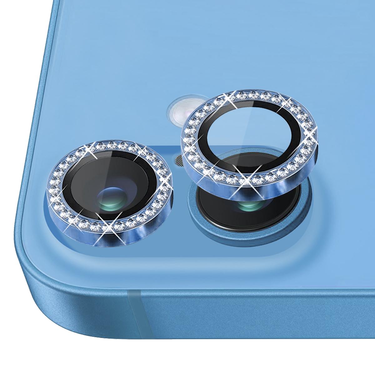 

NORTHJO For iPhone 16/16 Plus Lens Protector Rhinestone Ring Tempered Glass Lens Film Blue