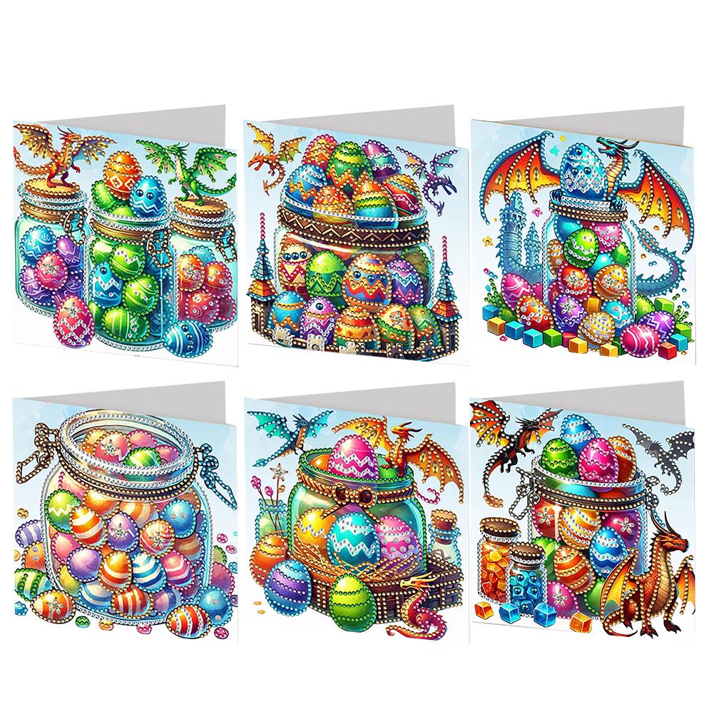 6Pcs Easter Egg Bunny Diamond Painting Greeting Card Kit Daily Wish Card for Friends 5D DIY Greeting Card for Easter Party Gift