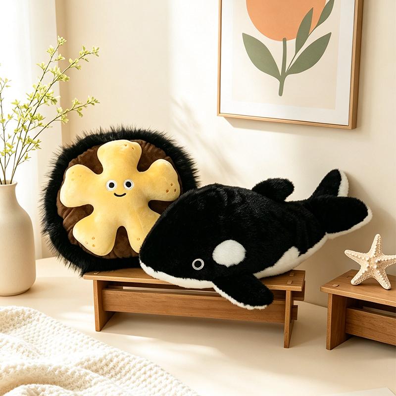 Cute Ocean Animal Plush Toy Kawaii Lanternfish Sea Urchin Crab Orca Pillow Soft Stuffed Doll Healing Decor Kids Gift