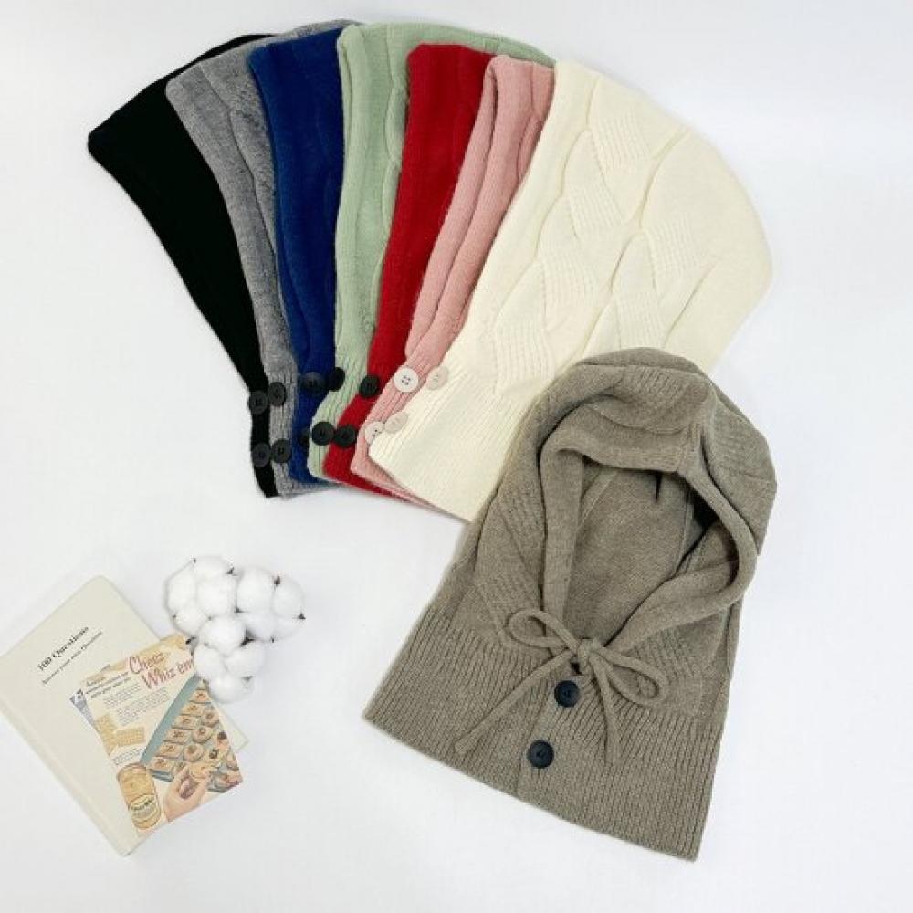 New Arrivals Open Run Cabled Knit Balaclava Neck Warmer Ribbon Button