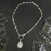 Gothic Punk Sliver Color Hand Ring Thorn Heart-shaped Pendant Barbed Wire Necklace for Women Personality Collar Chain Jewelry