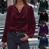 Autumn Winter Women's Burgundy Velvet Cowl Neck Long Sleeve Blouse Elegant Casual Top