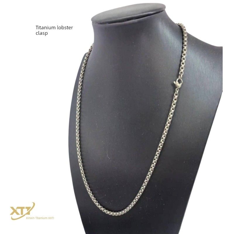Square Beads Box Chain Pure Titanium 3/4mm Ornament Hip Hop Couple Necklace Necklace Stylish Fashion Men Trendy Amulet