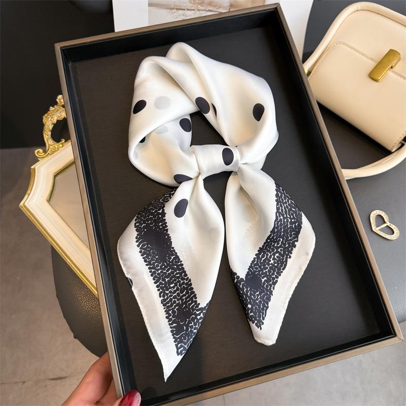 Geometric Polka Dots Print Shawl Square Scarf For Women Soft Satin Wraps Neckerchief Female Hair Bands Ribbon Headband Bandana