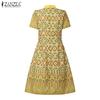 ZANZEA Women Casual Stand Neck Summer Short Sleeve Print Dress