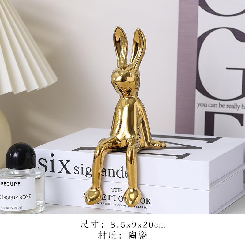 

Ceramic Long-Eared Sitting Rabbit Room Ornaments Statue Luxury Home Decoration Accessories Figurine Home Art Aesthetics золотой