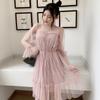 2026 Spring/Summer Star Sequin Fairy Dress with Mesh Bell Sleeves and High Waist Lace-up Design