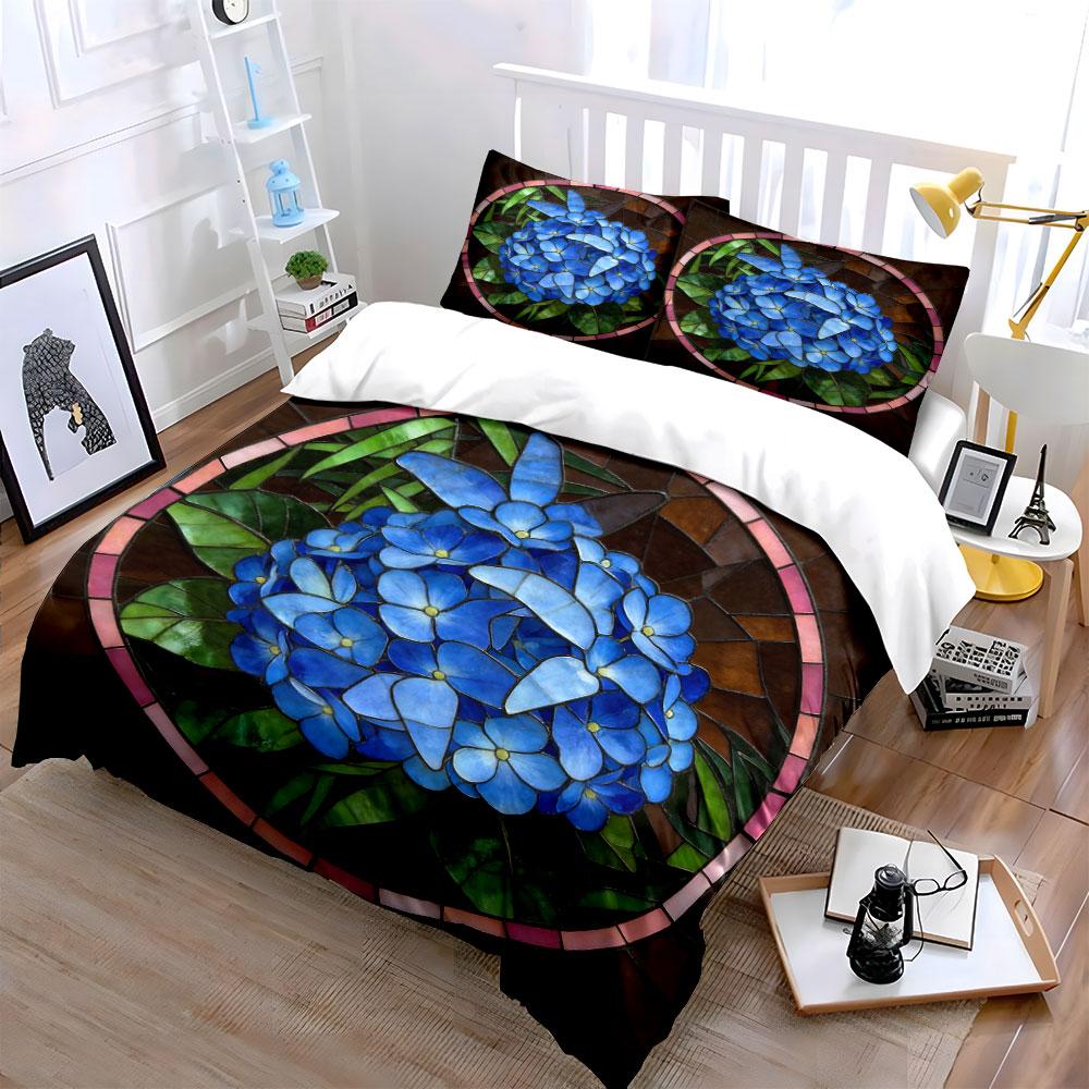 Stained Glass Floral Decor 3Pc Soft Comfortable Duvet Cover Bedding Set Included 1*Duvet Cover & 2*Pillowcases, Gift