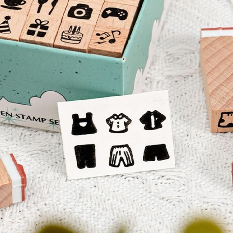 42Pieces Wood Scrapbooking Stamp Geomotric Themed Stamp Letter Number Stamp for Scrapbooking Card Making Journal Album