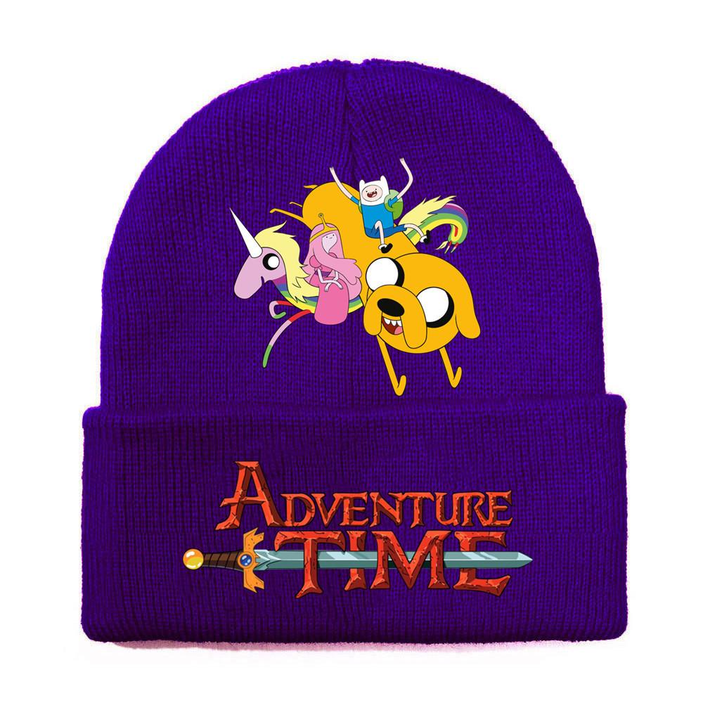 Adventure Time Cartoon Print Acrylic Knit Hat Winter Warm Unisex Beanie For Adults Teens