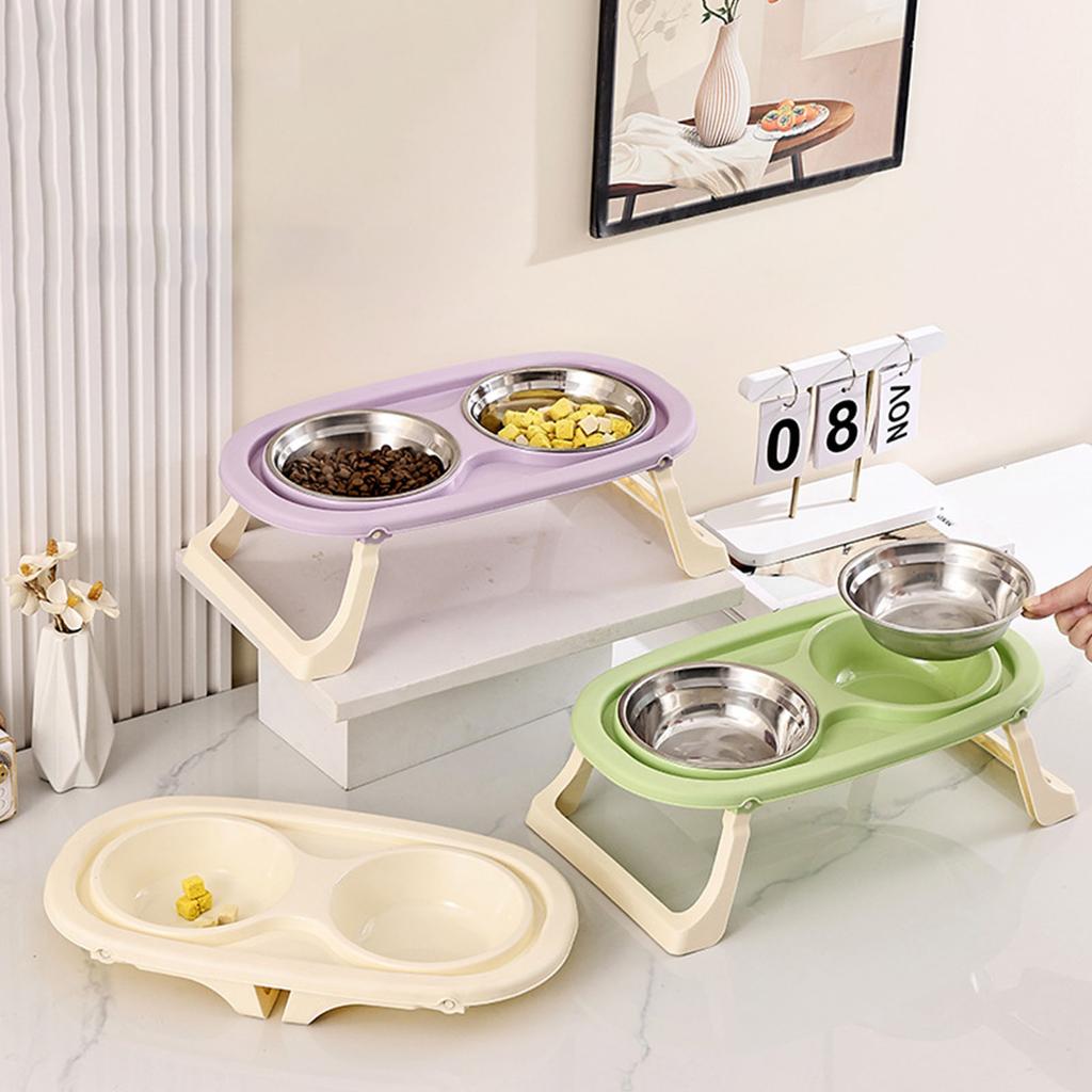 Non Slip Stainless Steel Double Bowl Pet Food Dish With Anti Spill Design For Cats And Dogs Durable Easy Clean