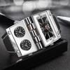 Oulm Men's Quartz Watch with Large Rectangular Dial & Multi-Time Zone Display
