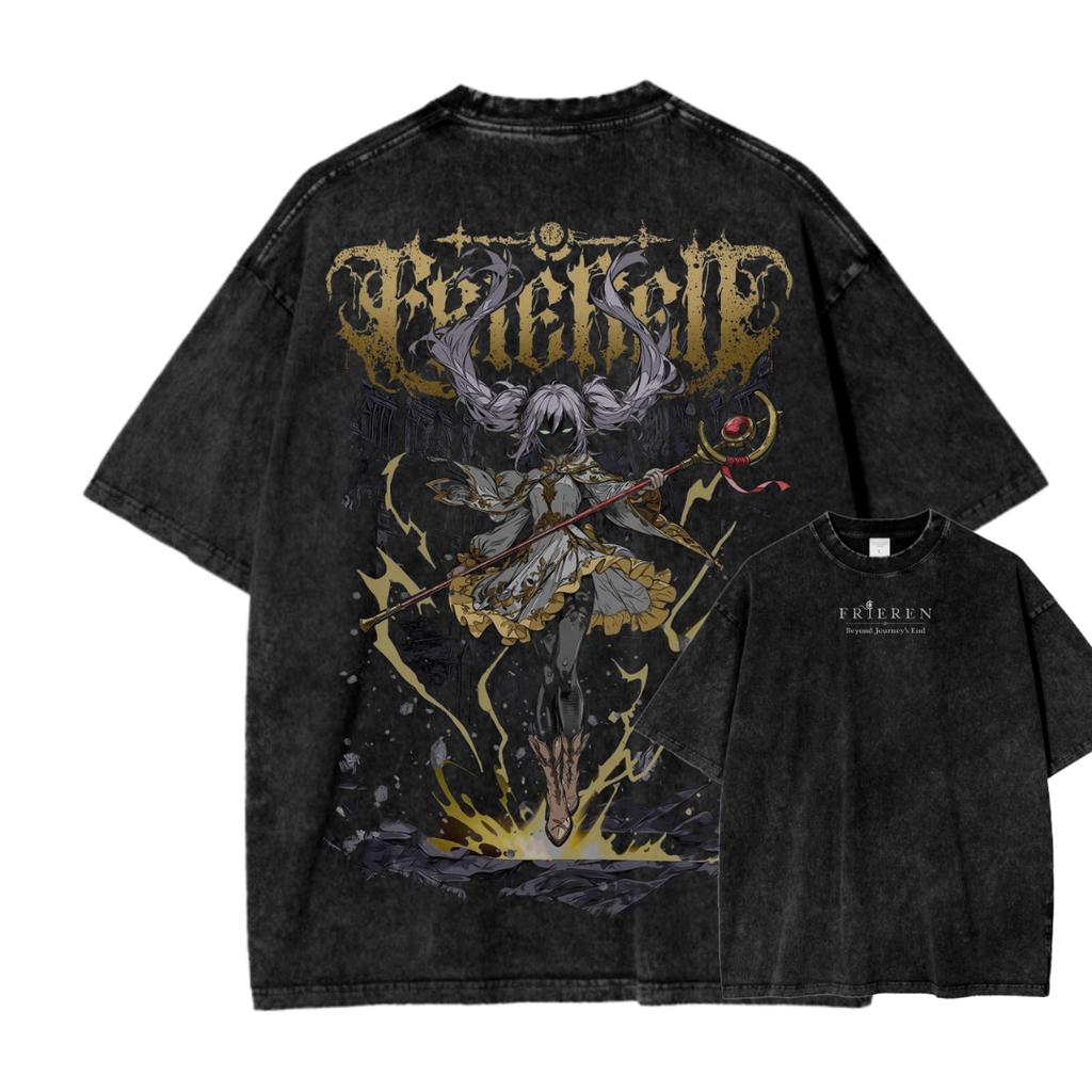 Frieren T-Shirt Herren Gewaschen Oversized Baumwolle Anime Lässig Kurzarm Bequem Weich Kleidung Locker Hohe Qualität Damen Herren T-Shirt