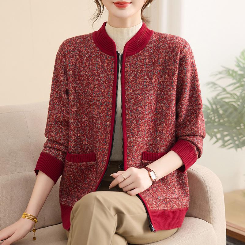 Elegant Winter Cardigan for Middle-Aged & Elderly Women: Plus Velvet, Thickened, Warm Sweater