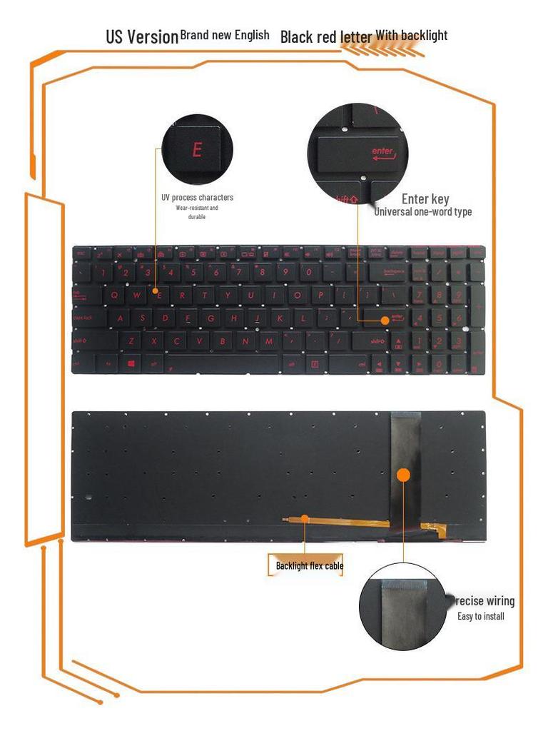 Compatible ASUS Keyboard: N56V/VV, U500VZ, N76, R500V/R505, and S550C for US/RU Models