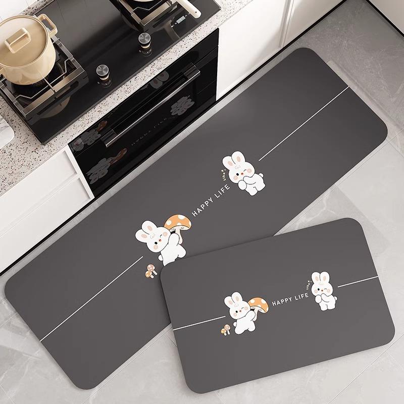 Cartoon Wind Soft Diatom Mud Floor Mat Kitchen Floor Mat Household Can Be Cut Non-slip, Water Absorption and Oil Absorption, Dirt-resistant and Wear-r
