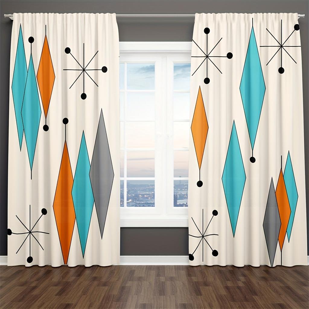 2PCS Minimalist Curtains, Geometric Diamond Atomic, Digital Print, Bedroom Living Room, Office, Kitchen, Window Drapes