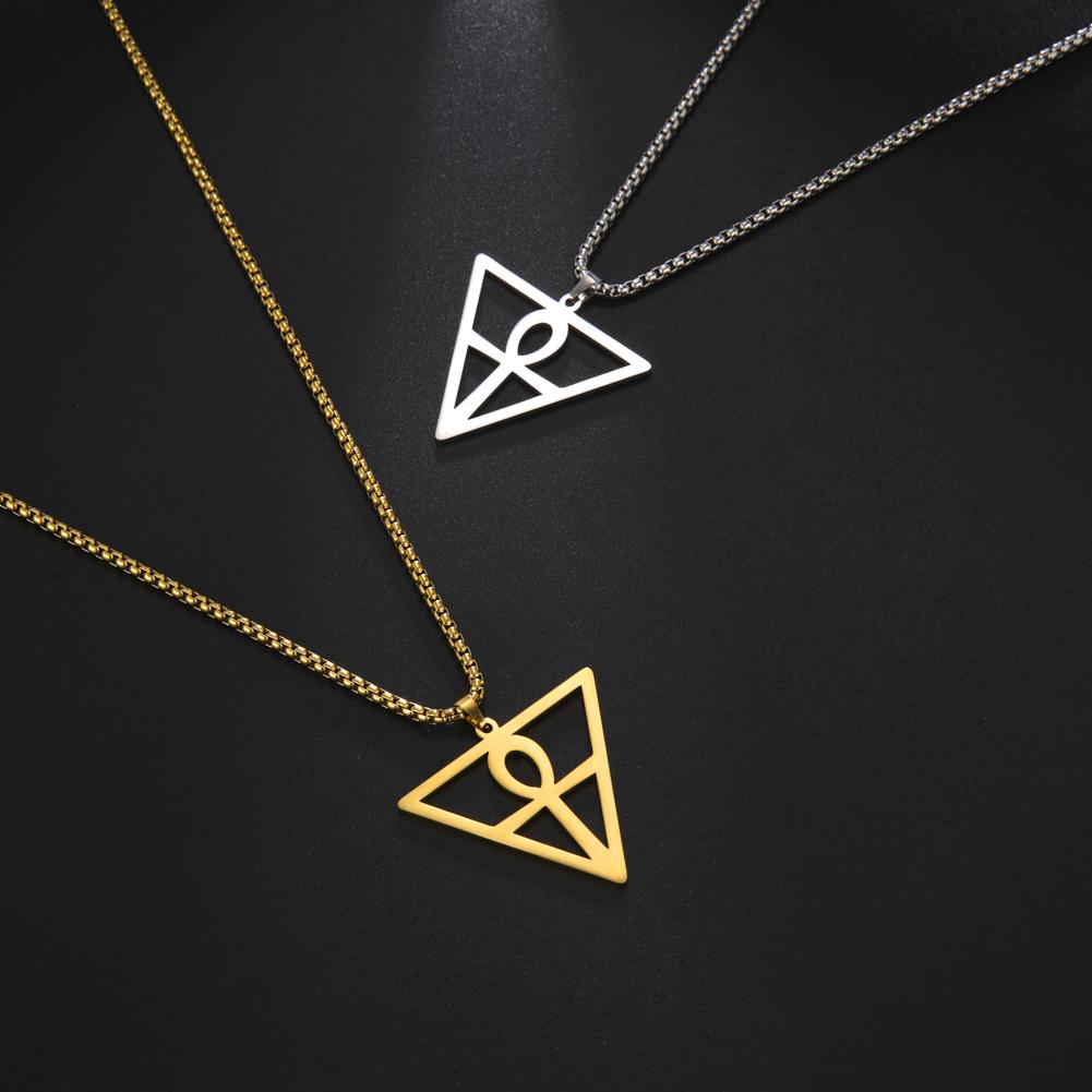 Egyptian Cross Pendant Inside Inverted Triangle Men Necklace Stainless Steel Box Chain Choker For Women Trend Jewelry Gift