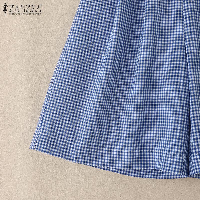 ZANZEA Women Casual Elastic High Waist Loose Plaid Print Shorts