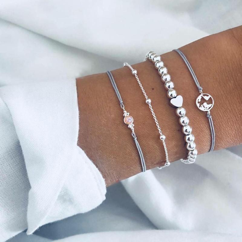 Turquoise Turtle & Seashell Geometric Heart Bracelet Set