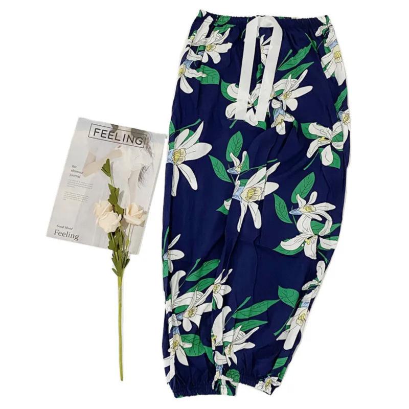 Pantaloni de vară pentru femei, din mătase, din bumbac, anti-țânțari, pentru plajă – pantaloni largi, casual de pijama
