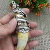 Chinese Antique Boars Tooth Wild Hog Silver Dragon Protective Talisman Pendant
