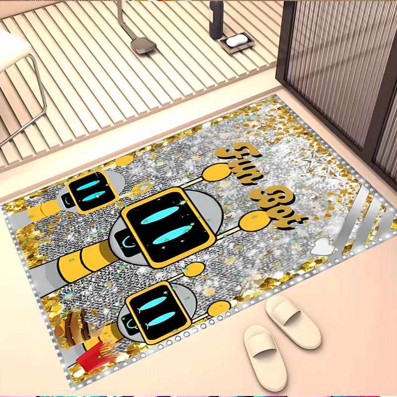 Cosmic Bot Crew Print Rug, Washable Floor Carpet, For Entryway Dorm Laundry Room Office Study, Home Decor Birthday Christmas Gift