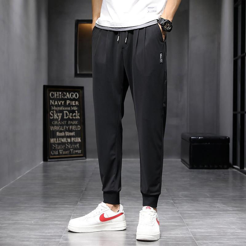 Summer Ultrathin Men's Elastic Lace Up Ankle Harlan Casual Pants Lightweight, Breathable, Ice Silk Quick Dry Crop Pants