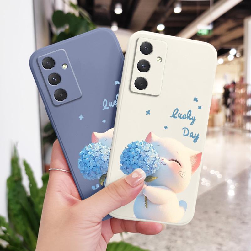 Blue Silk Cat Phone Case For Samsung Galaxy A37 A57 Liquid Silicone Cover