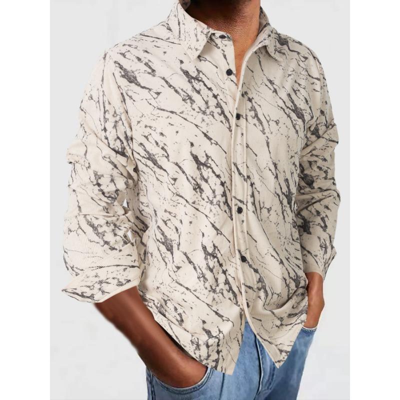 Mens Long Sleeve Marble Print Casual Button Down Shirt S