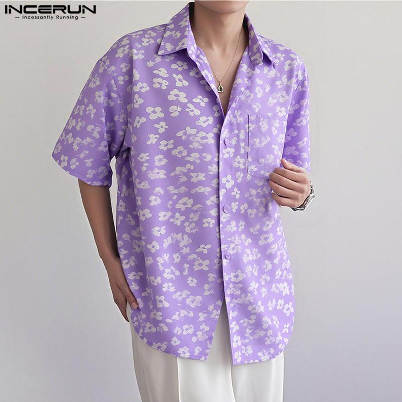INCERUN S-XXXXXL Men Lapel Neck Short Sleeve Floral Print Buttons Casual Shirts