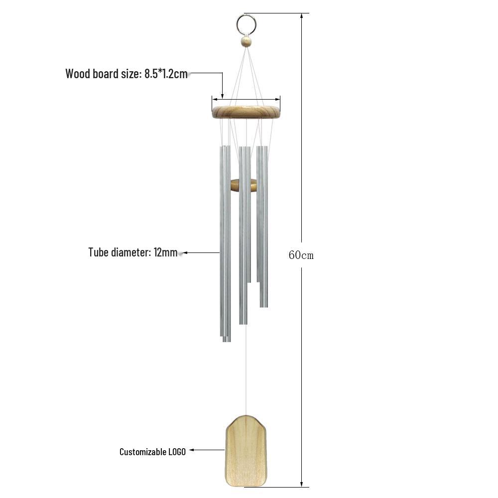 Nordic Pastoral Pine Wood and Metal Wind Chime with 6 Aluminum Tubes - Outdoor Hanging Pendant for Home Decor.