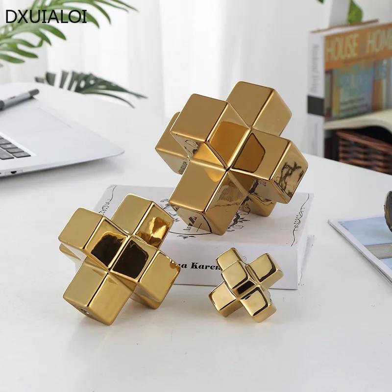 DXUIALOI Nordyckie proste galwanizowane klocki ceramiczna dekoracja prosta geometryczna dekoracja domu salonu biurka