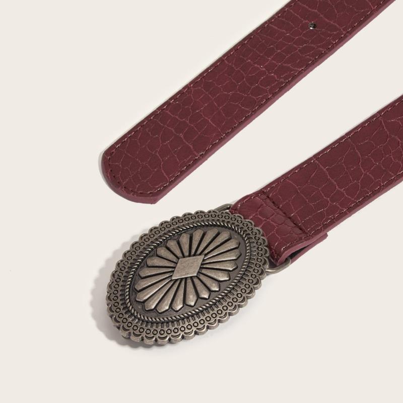 American-Style Minimalist Retro Carved Buckle Belt Unique Women's Leather Belt Subculture-Inspired High-End Red Women's Belts