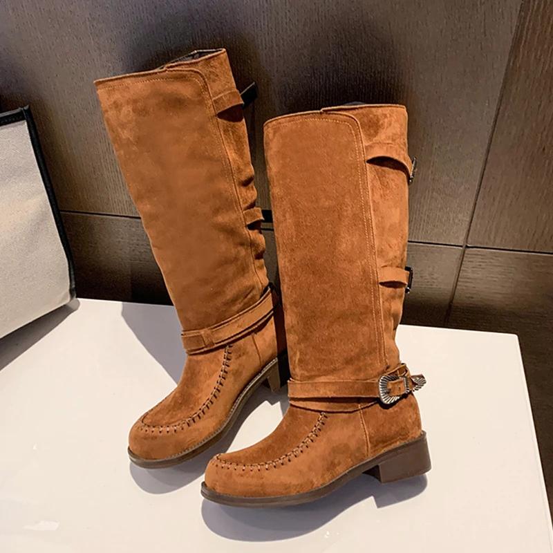 

New Knee High Women Boots High Heels Shoes Winter Trend Chelsea Long Boots Designer Brand Pumps Casual Chunky Snow Botas 40