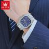 OLEVS Watch Luxury Man Original Square Quartz Watch Stainless Steel Waterproof Luminous Week Date Watches For Man