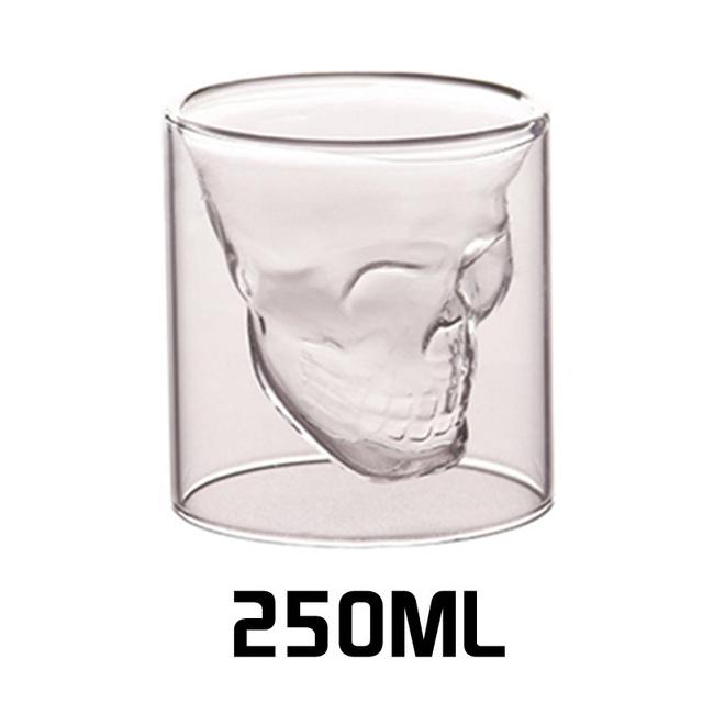 Kaffeetasse, doppelschichtig, transparent, Glasbecher mit Totenkopf-Motiv aus Kristallglas für den Haushalt, Whisky, Wein, Wodka, Bar, Club, Bier, Weinglas