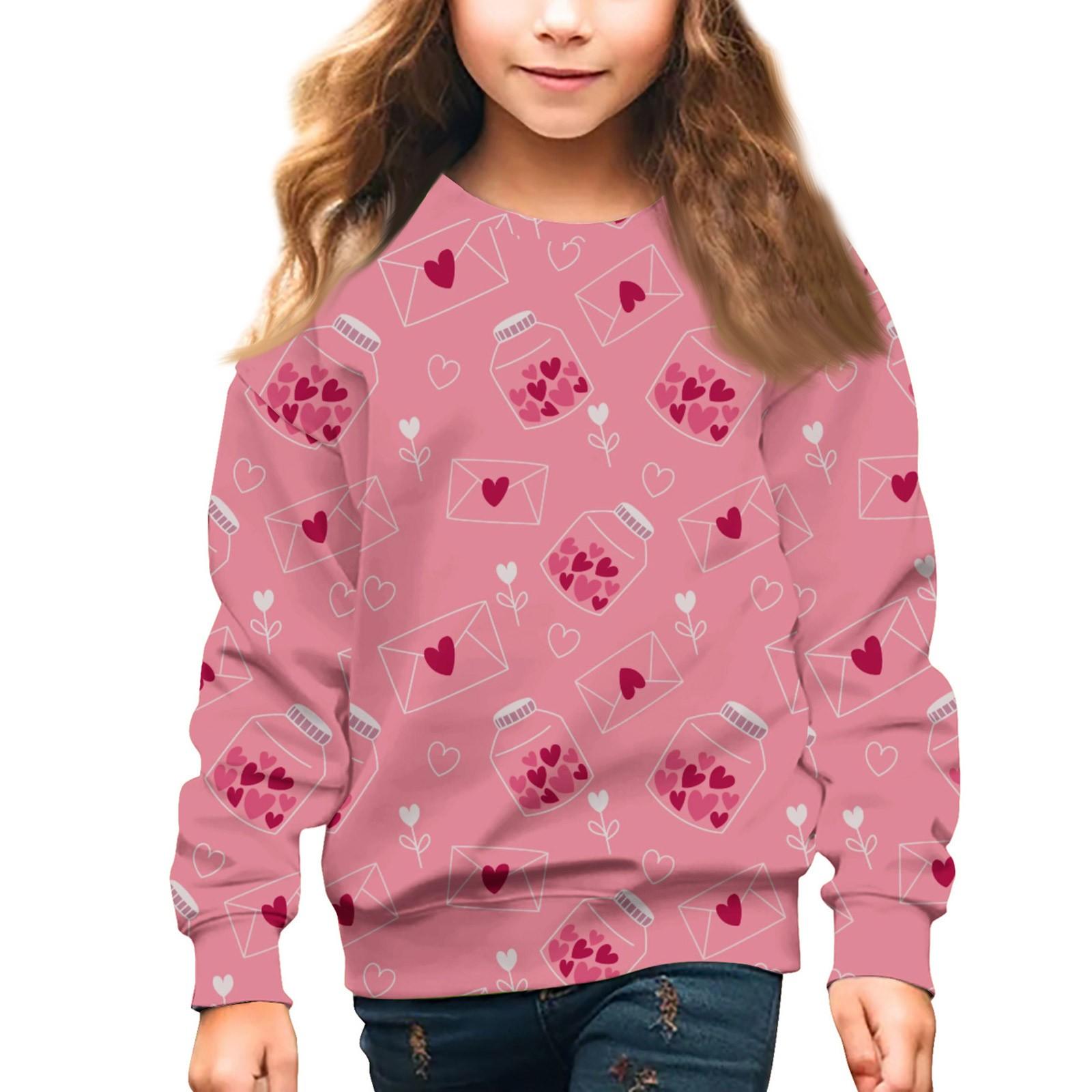 

Девочки Круглый вырез Пуловеры для детей День святого Валентина Печатные топы 160 арбуз красный