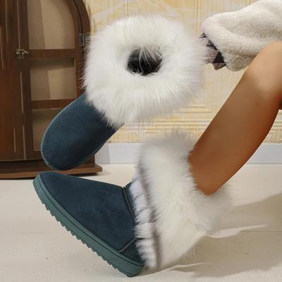 Winter Women Snow Boots Round-toe Slip On Shoes Outdoor Thickened Fluff Shoes Women Comfortable Warm Ankle Boots Women