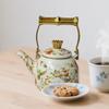 Elegant Enamel Teapot with And Floral Pattern; for Home, Office Cafe