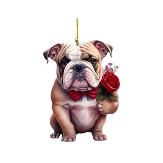 Cute Cat Dog Rose Pendants 2D Acrylic Keychain Novel Pet Themed Charm for Car Mirror Bag Home Festive Decoration