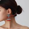 Bohemian Exotic Rhinestone Tassel Necklace & Earrings Set In Antiqued Alloy