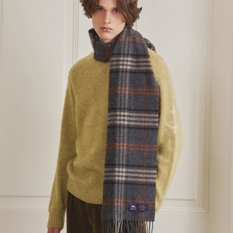 ABRAHAM MOON Merino Wool Shawl Muffler 50cm - Truman Charcoal Brick