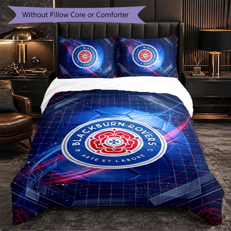 Blackburn Rovers Football 3 Piece Bedding Set Soft Duvet Cover Set with Pillowcases Printed Bedroom Decor Set for Home
